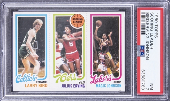 1980 Topps "Scoring Leader" Larry Bird/Magic Johnson Rookie Card - PSA NM 7